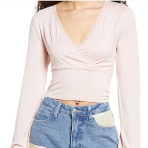 NWT BP soft pink lace trim femine crop top blouse  NWT Women's Small